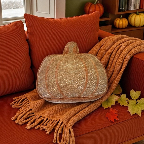 Magaschoni Pumpkin Accent Pillow in Orange and Silver - Picture 1 of 2